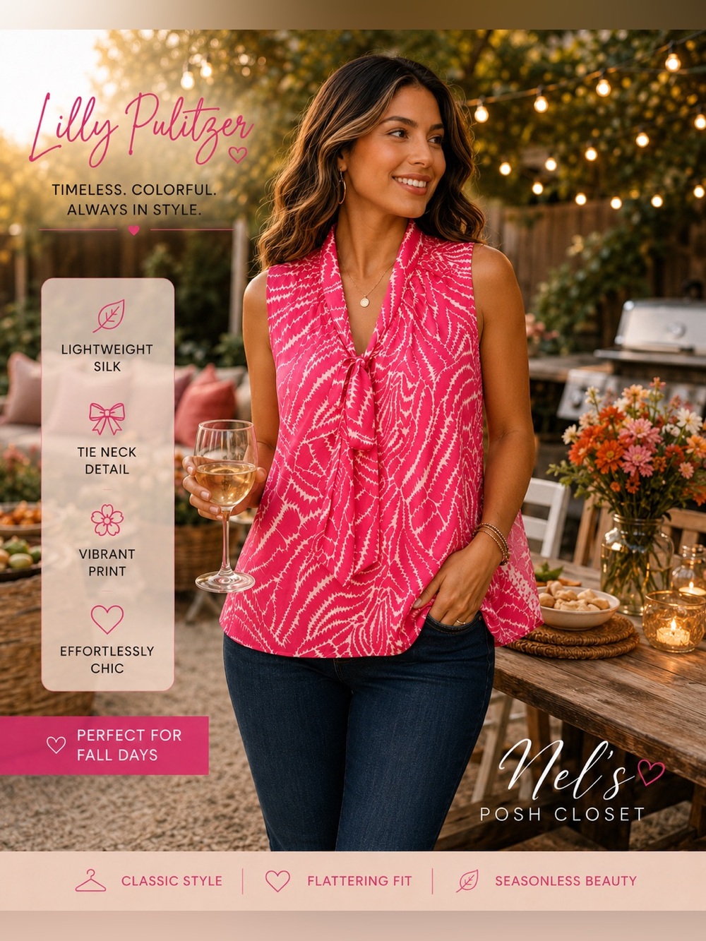 💖Lilly Pulitzer 100% Silk Tie Neck Blouse | XS | Pink Print 💖
